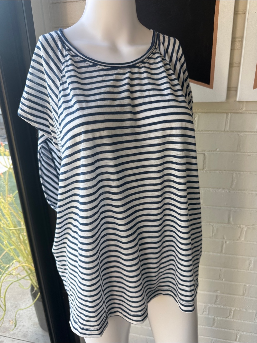 We The Free Navy and White Striped Short Sleeve Tee